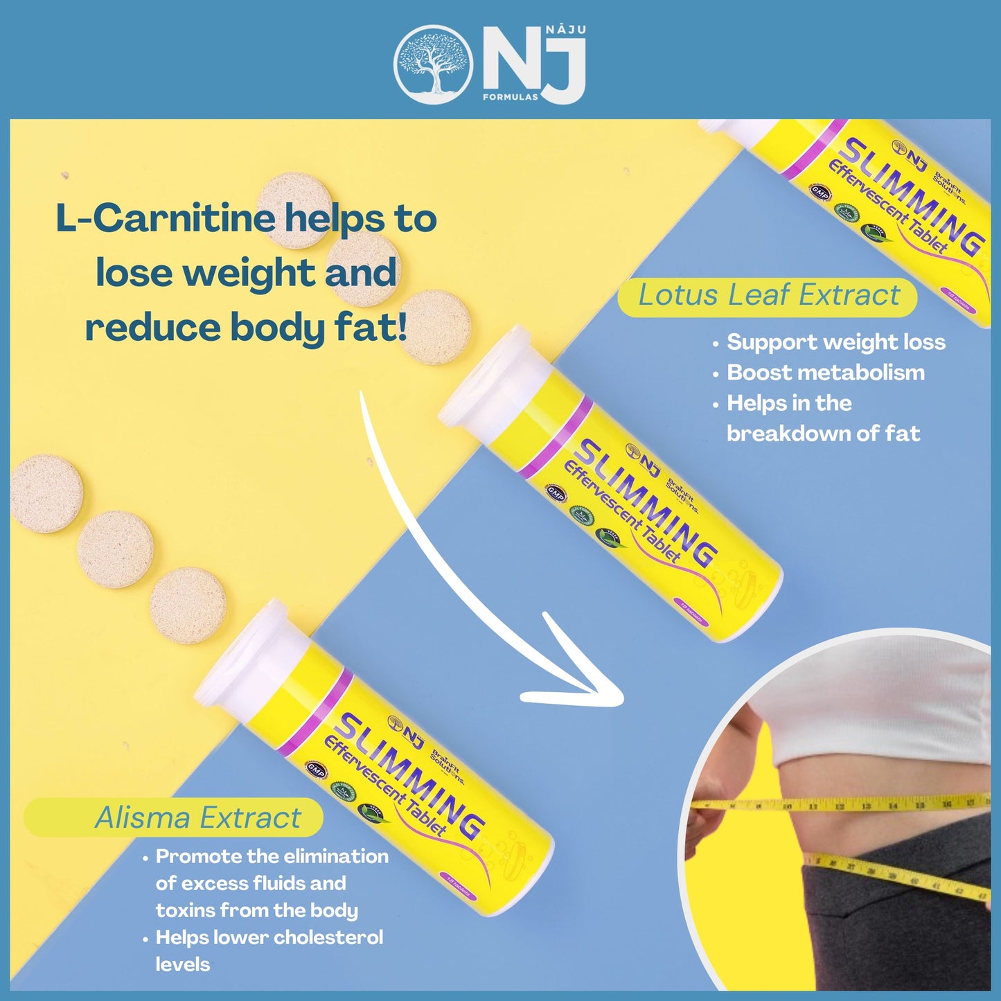 Slimming for weight loss, Reduce appetite with L-Carnitine, Lotus leaf extract, Alisma Supplement by Naju Formulas