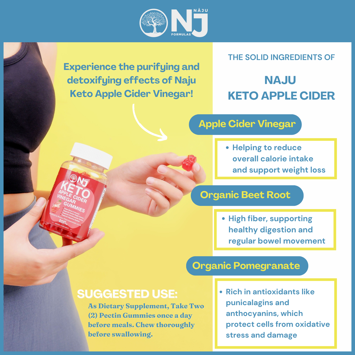 Apple Cider Keto Vinegar Gummies with Organic Pomegranate & Organic Beet Root for Detox, Support weight control, Digestive Health by Naju Formulas