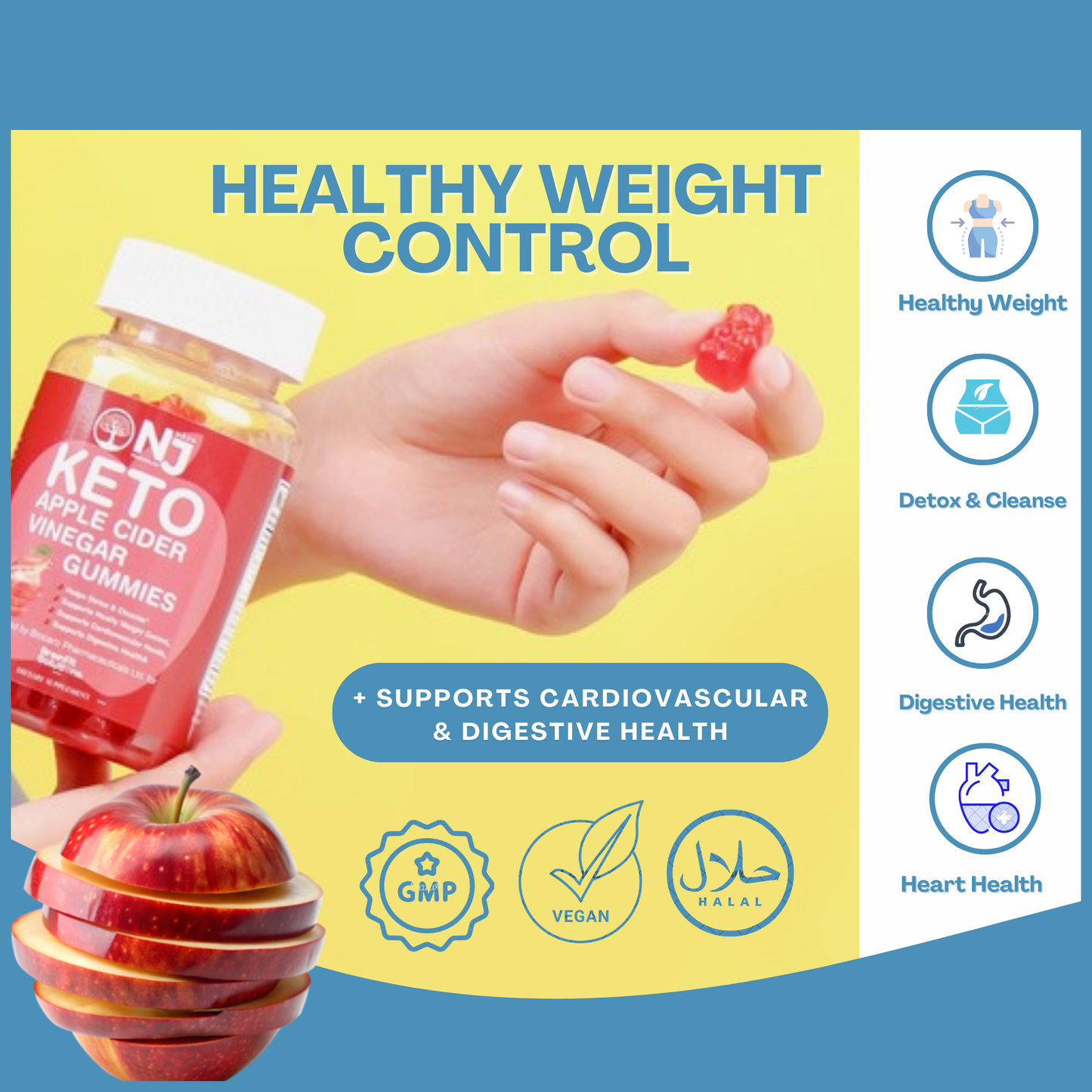 Apple Cider Keto Vinegar Gummies with Organic Pomegranate & Organic Beet Root for Detox, Support weight control, Digestive Health by Naju Formulas