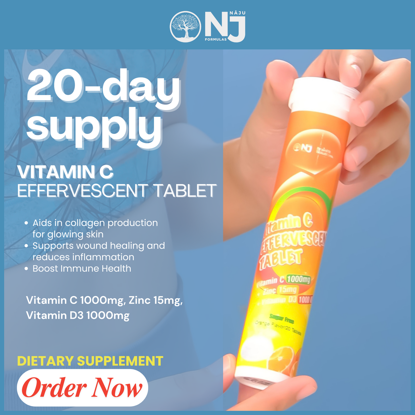 Vitamin C Effervescent Tablets (NAJU) Immunity Boost, Antioxidant Protection, Collagen Production support, Iron absorption