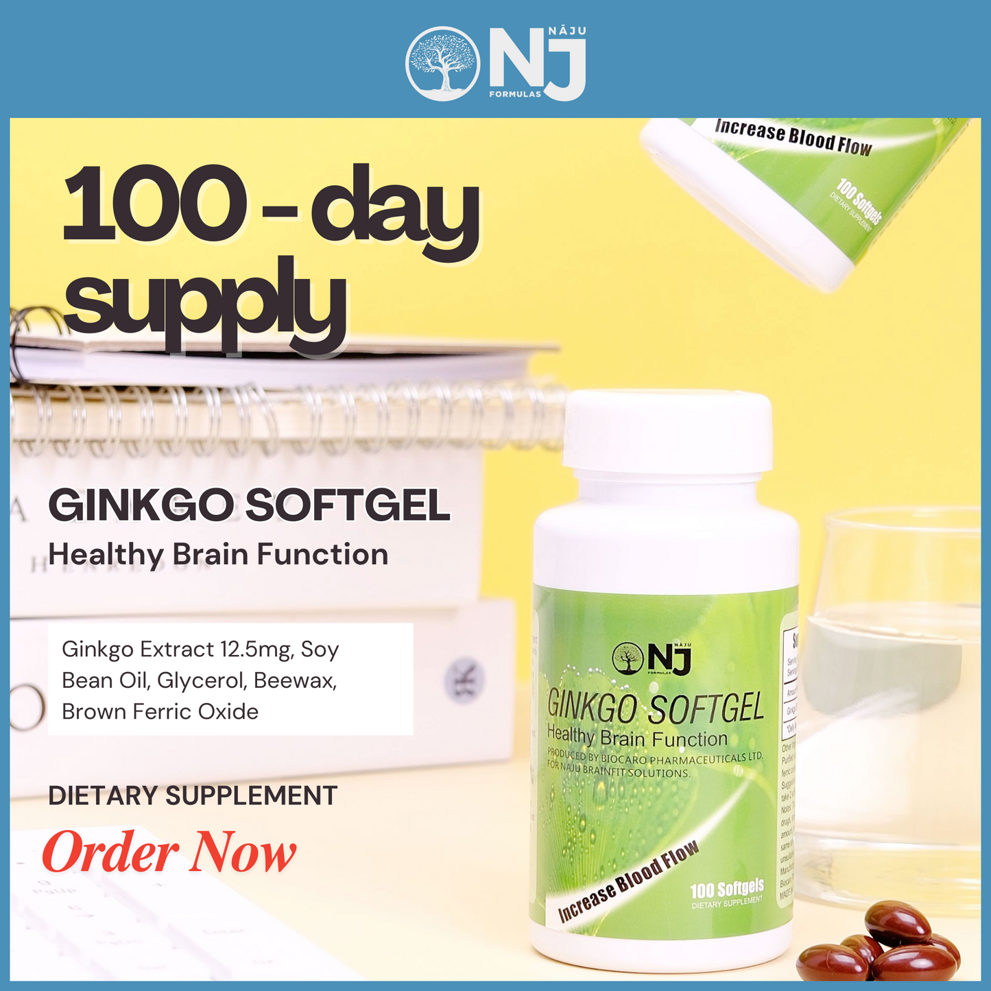 GINKGO SOFTGEL 100 SOFTGEL (NAJU) Improve memory, Concentration, and overall brain health