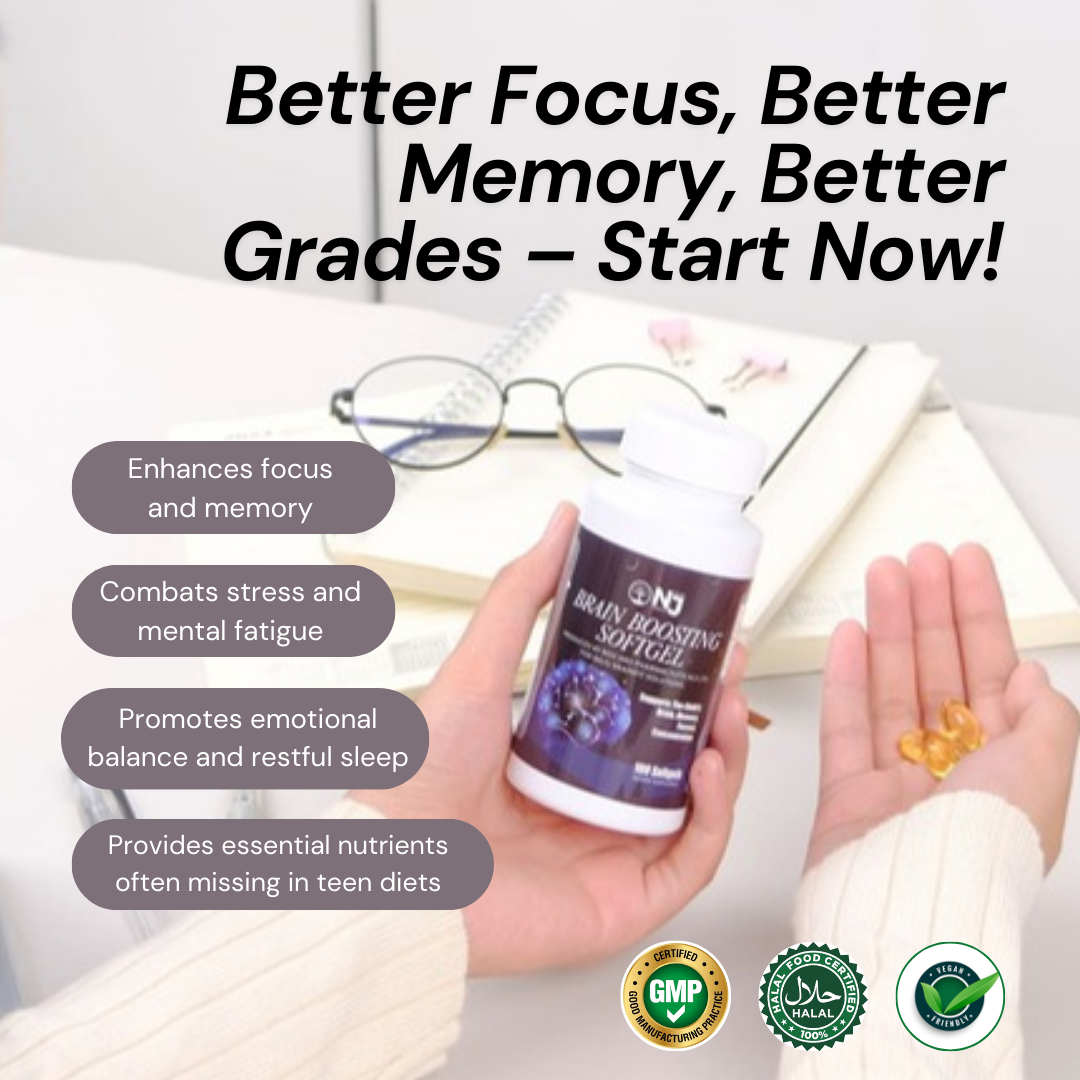 BRAIN BOOSTING SOFGEL 100 SOFTGELS (NAJU) Support your child's Brain health, Memory, and Concentration
