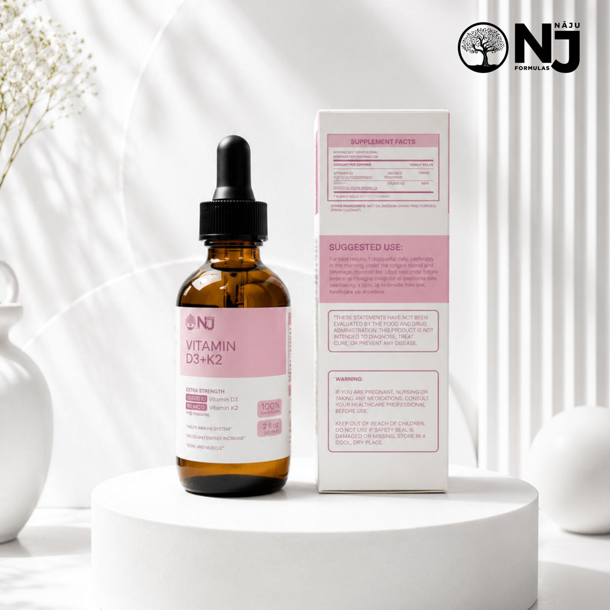 NAJU Vitamin D3 + K2 (Extra Strength) 10,000 IU Vitamin D3 and 200 mcg Vitamin K2