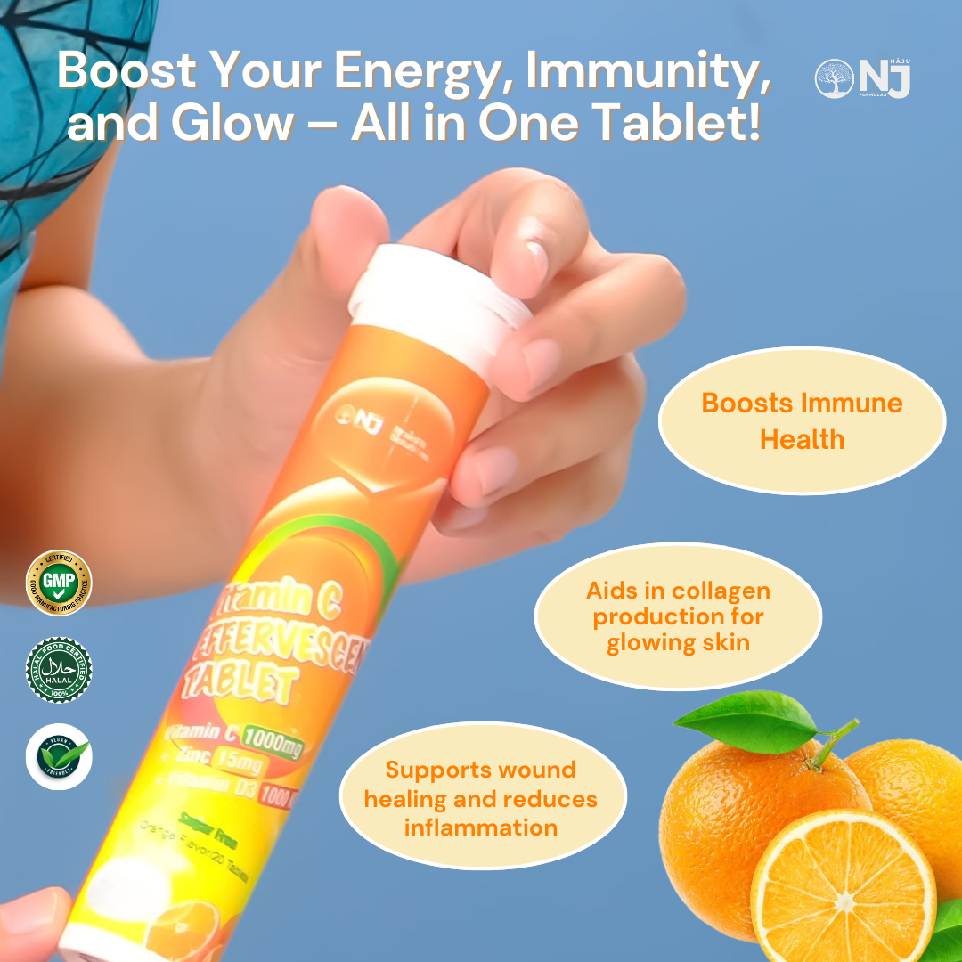 Vitamin C Effervescent Tablets (NAJU) Immunity Boost, Antioxidant Protection, Collagen Production support, Iron absorption