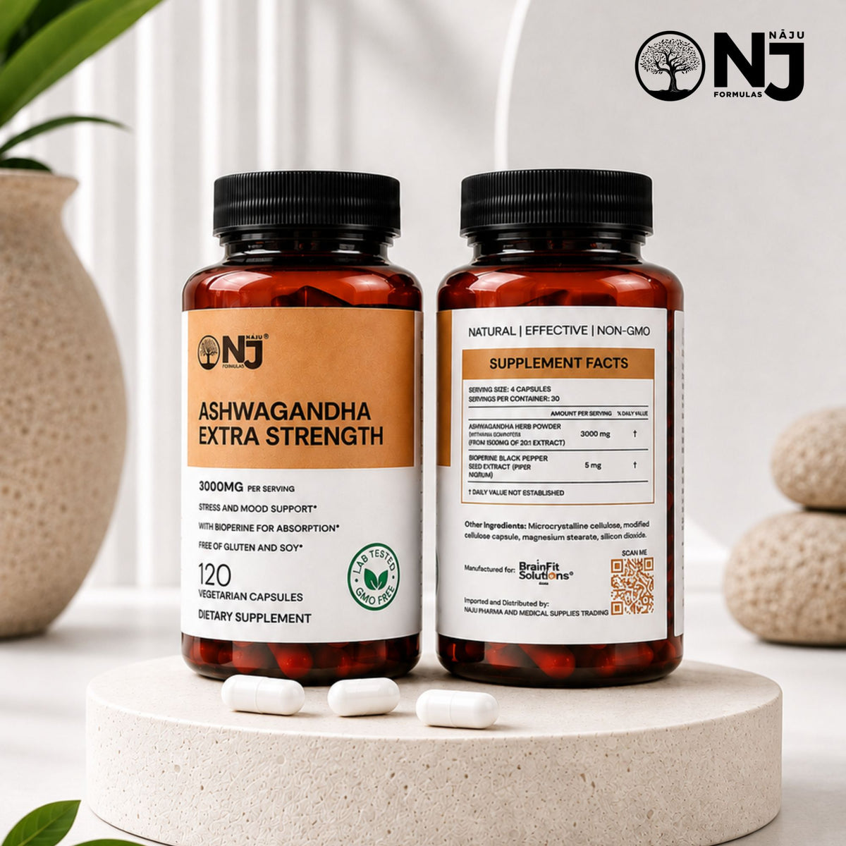 NAJU Ashwagandha Extra Strength – Natural Adaptogen Blend with BioPerine