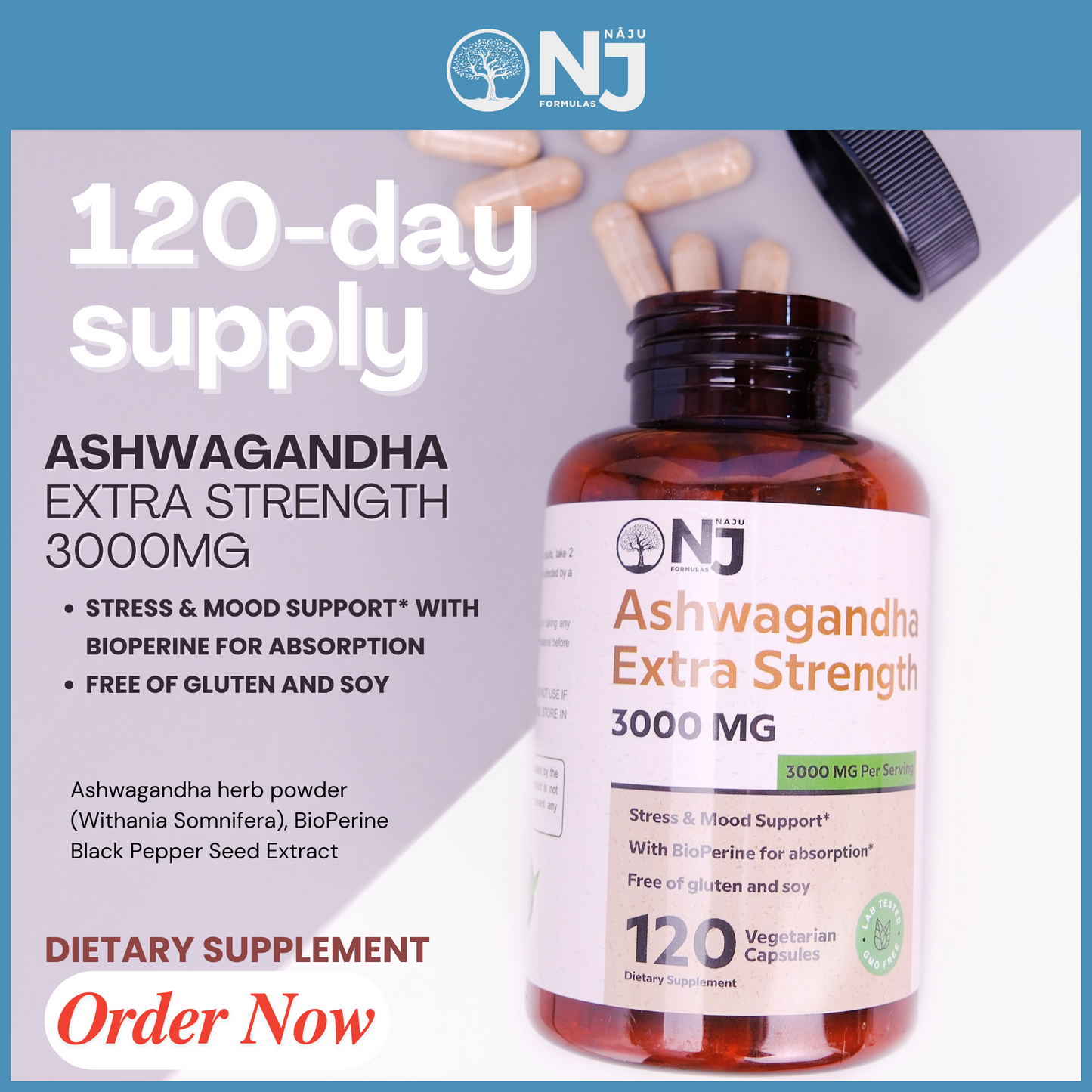 Extra Strength Ashwagandha (NAJU) For Stress & Mood Support, Anxiety & Panic Attacks