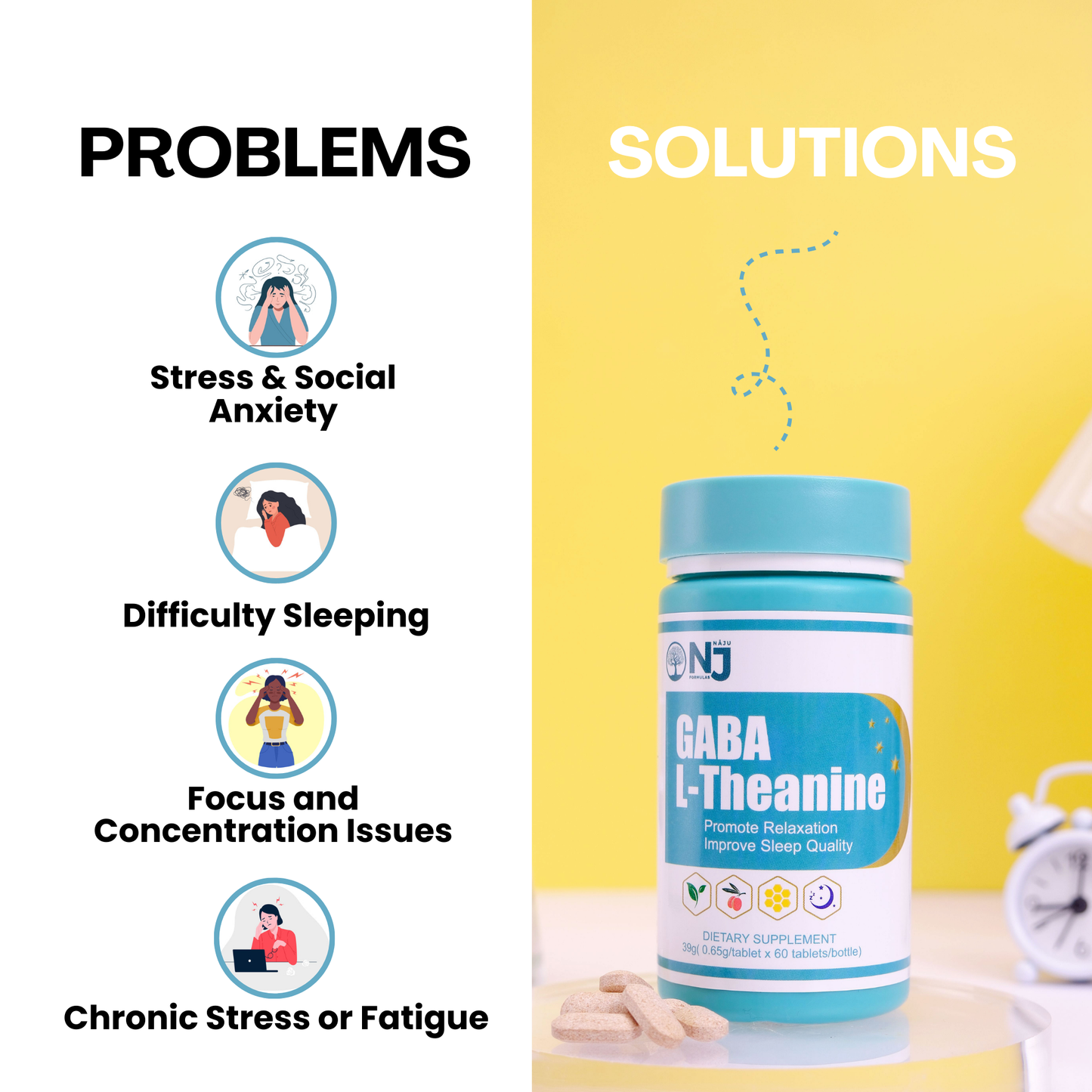Gaba L-Theanine (NAJU) Boost your focus and Concentration, Improve cognitive function and reduce stress, Promote Relaxation, Improve sleep quality