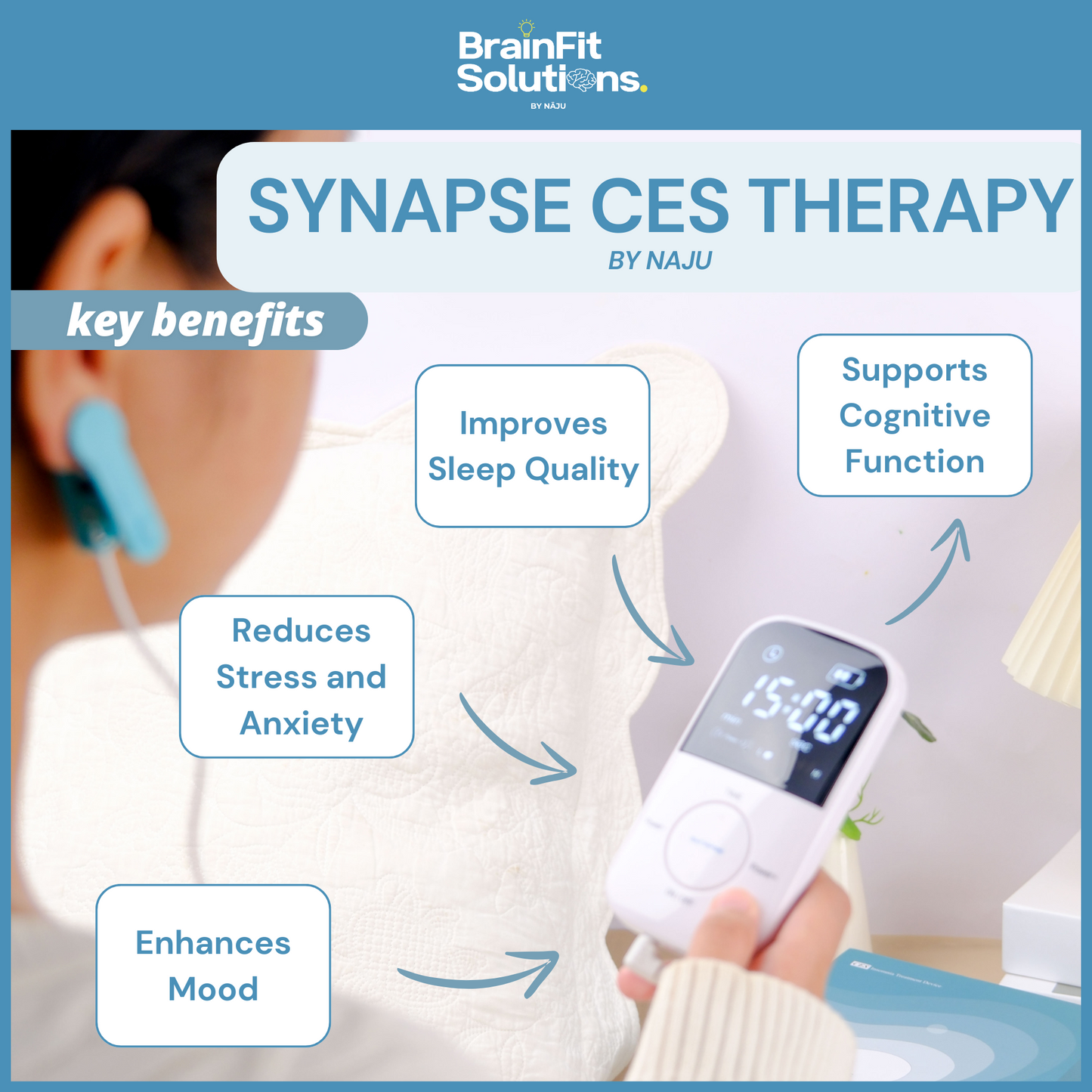 Synapse Device CES Stimulate the brain and promote relaxation, Improved mood, and better sleep. Insomnia , Stress, Anxiety