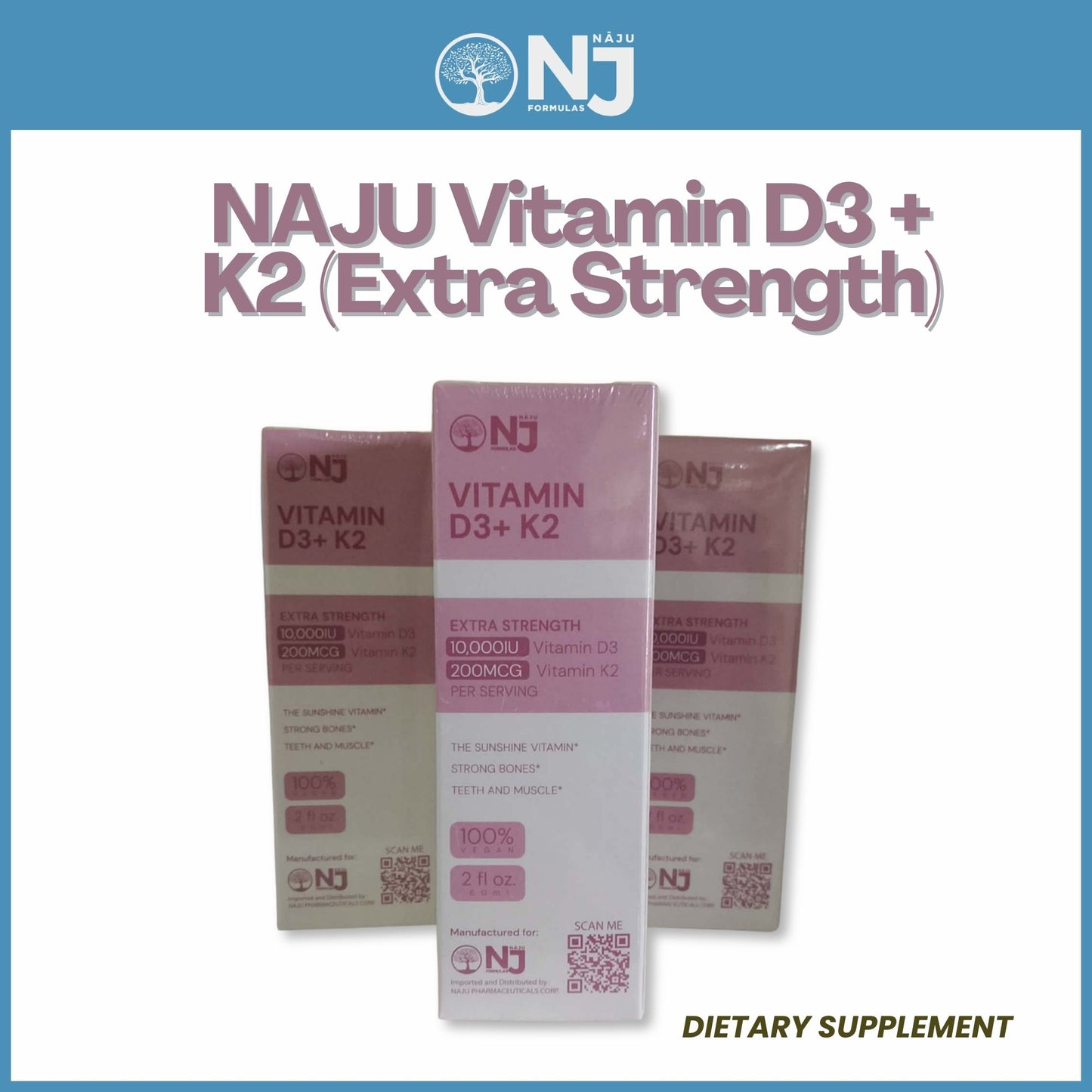 NAJU Vitamin D3 + K2 (Extra Strength) 10,000 IU Vitamin D3 and 200 mcg Vitamin K2