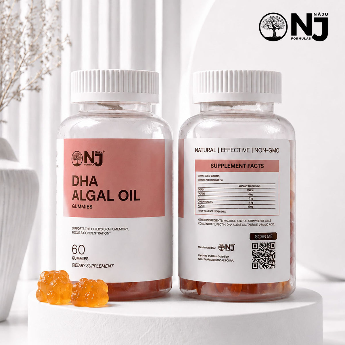 NAJU DHA Algae Oil – Plant-Based Omega-3 Supplement for Kids (60 Gummies)